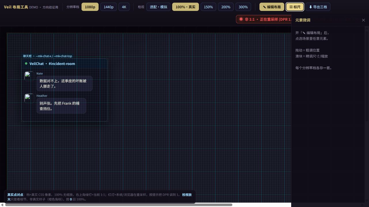 SEVEIL UI alignment and resolution inspection tool with measurement grid