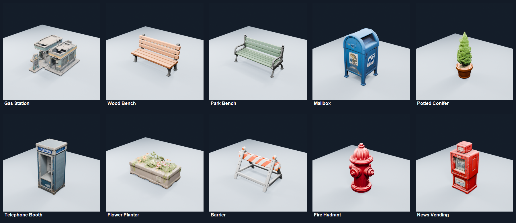 AI-generated street prop contact sheet