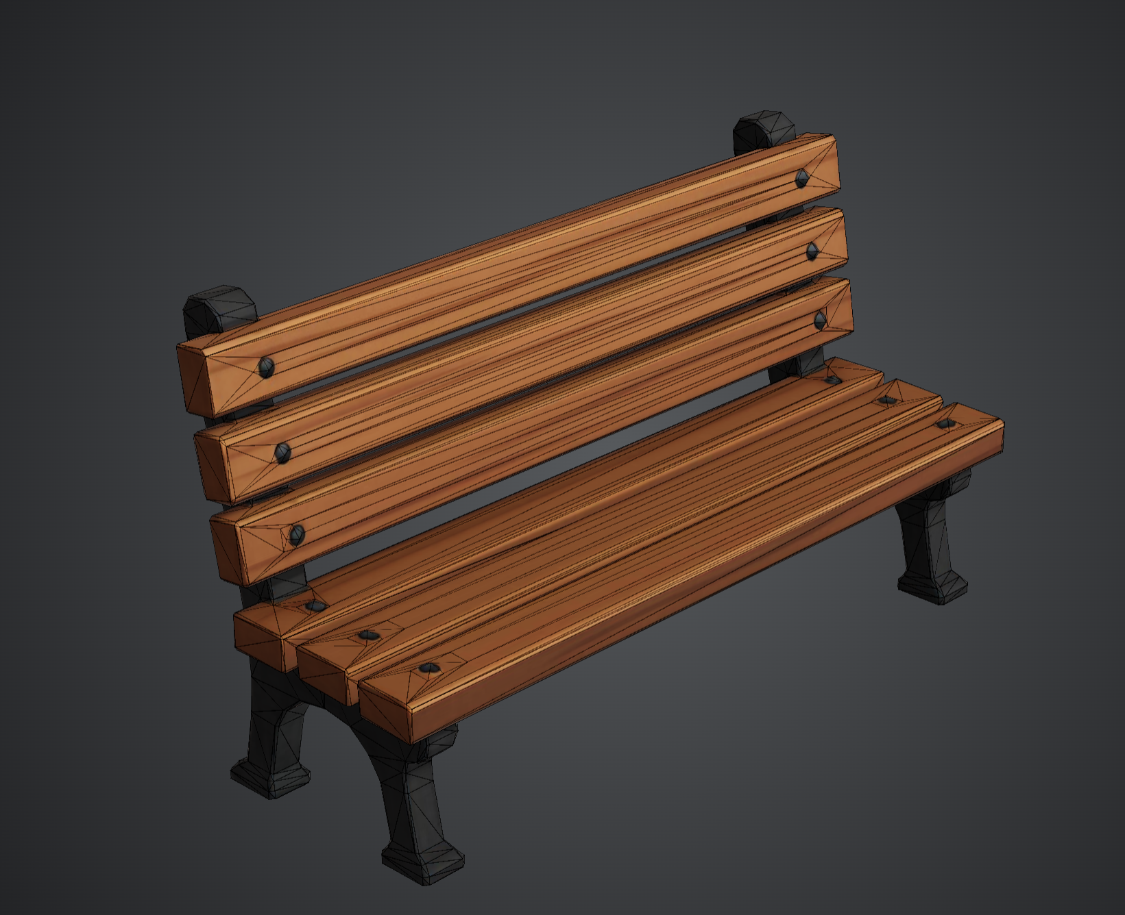 Complete wireframe view of the park bench