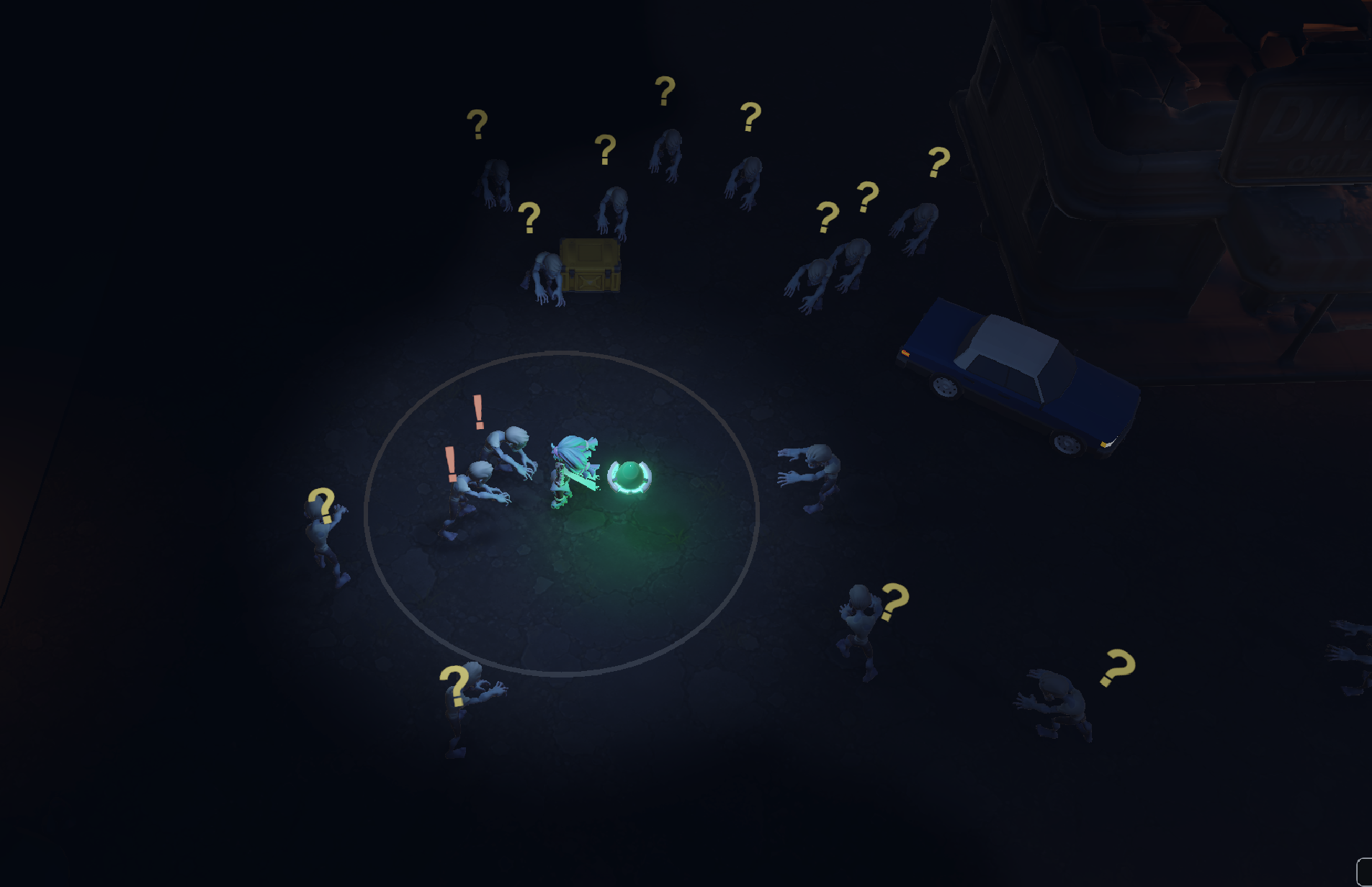 Enemies displaying question marks and exclamation marks around Spoki